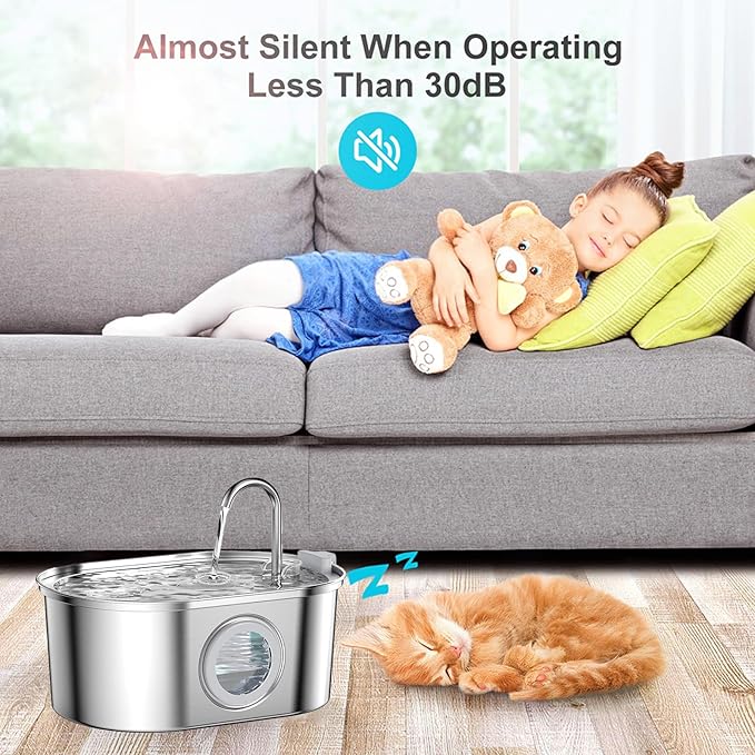 Cat Water Fountain Stainless Steel: 3.2L/108oz Pet Fountain Water Bowl Dog Drinking Dispenser Cat Feeding & Watering Supplies Animal Metal Kitty Spout for