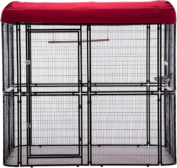 87-Inch Heavy Duty Walk-in Bird Cage with Cover – Large Outdoor Aviary Metal Birdcage with Stand, 7.22x5.25x6.8ft Flight Space for Macaw, Budgie, Conure, Lovebird, Parakeet, Cockatiel