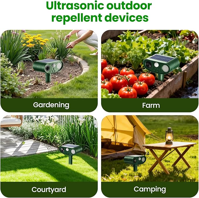 2026 Upgraded Solar Ultrasonic Animal Repellent Outdoor Deer Cat Repellent with Motion Sensor Flash Light,IP65 Waterproof Repeller Keep Rodent Squirrel Raccoon Opossum Skunk Out of Yard Farm (2)
