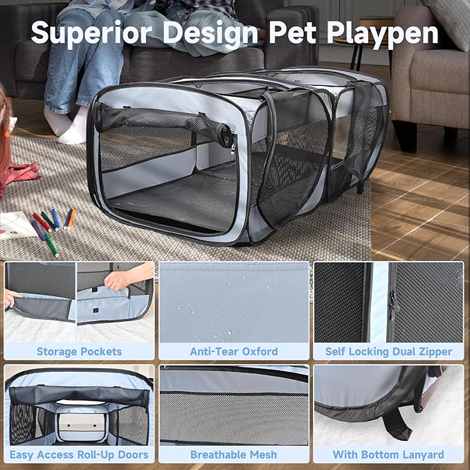 Pet Playpen Pop up Small Pet Cage Enclosure Tent Chick Run Brooder Coop Foldable Kennel for Kitten Ferret Puppy Guinea Pig Rabbit Hamster Chinchillas(No Divider, Unified Space)