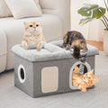 WINDRACING Cat Beds for Indoor Cats - Extra Wide Cats House for Pet and Foldable Kitten Cave Bed with Scratch Pad, Cat Hideaway Condo for Kitten, 23.4x15.9x13.2 inches, Light Grey