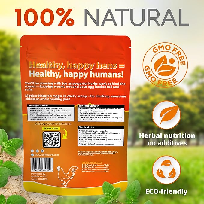 WormStop Natural Chicken Dewormer Powder – All-Natural Herbal Blend for Daily Wellness - Chicken Wormer is Safe for Eggs & All Ages - Garlic, Pumpkin Seed, Wormwood - USA (8 oz)