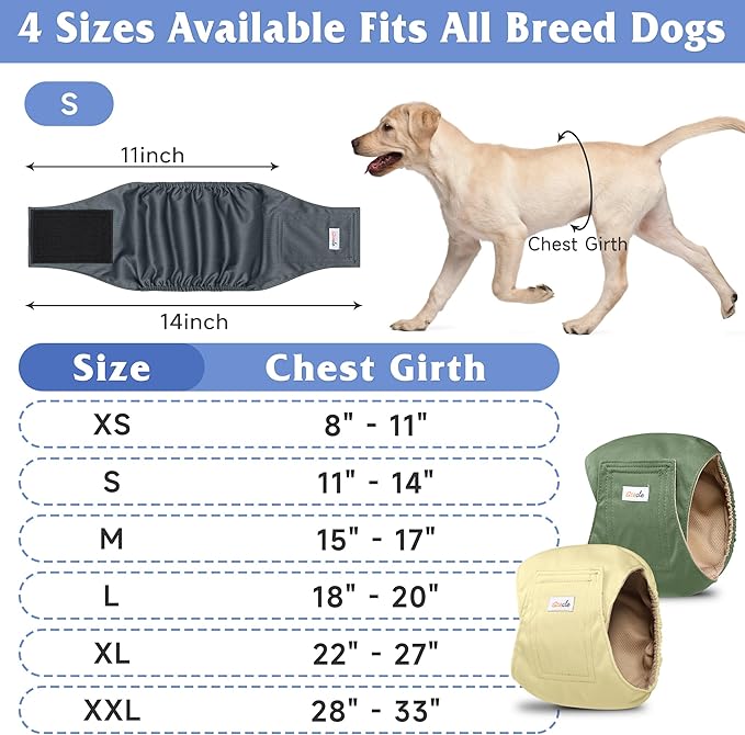 5 Pack Dog Diapers Male Reusable, Premium Belly Bands for Male Dogs, High Absorbing Male Dog Pee Wraps for Doggie in Incontinence or Excitable Urination and Training Gray,Green,Brown XXL