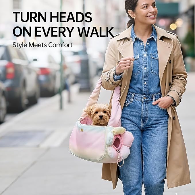TOUCHDOG Pet Carrier Purse for Small Dogs & Cats,Lightweight Travel Puffy Handbag, Breathable Tote with Padded Interior&Safety Leash Clips,Ideal Carrier Backpack for Travel/Shopping (Blue)