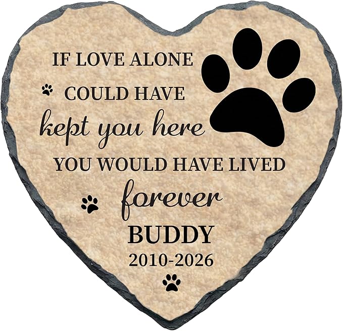 Dog Grave Markers Outdoor Stone, Personalized Pet Loss Gifts Cat Dog Memorial Garden Stone (S-007)
