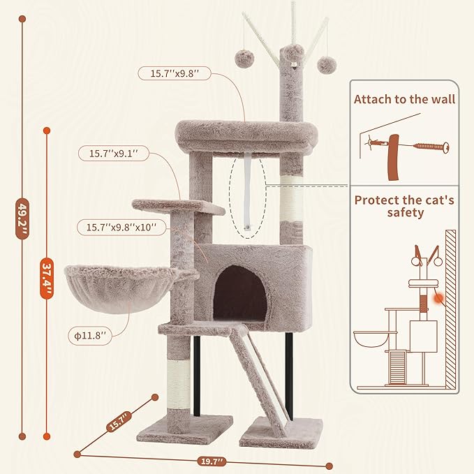 Cat Tree for Indoor Cats, Cat Tower with Scratching Post for Small Cats and Kittens, Cat House with Removable Top Platform and Fluffy Balls, Hanging Cat Basket, Mushroom GCT006SMU