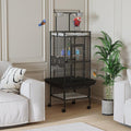60 inch Large Bird Cage with Rolling Stand, Metal Parrot Cage with Play Top & 4 Stainless Steel Bowls, Birdcage Pet House for Conure Cockatiel Parakeet Lovebird, Black