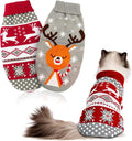 HYLYUN Cat Christmas Sweater 2 Packs - Puppy Christmas Sweater Pet Reindeer Snowflake Sweaters for Kittys and Small Dogs XL