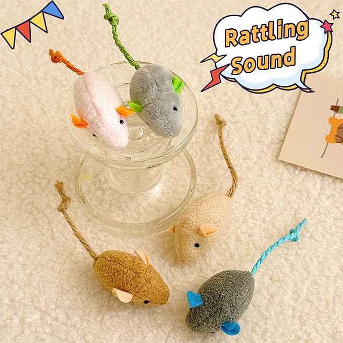 Cat Toys, 4 Pack Plush Catnip Cat Mouse Toy Interactive Cat Toy for Bored Indoor Adult Cat Play, Kitten Feline Chew Toy 5.91” Realistic Design Mini Mice Toy, 4 Assorted Colors, Value Pack
