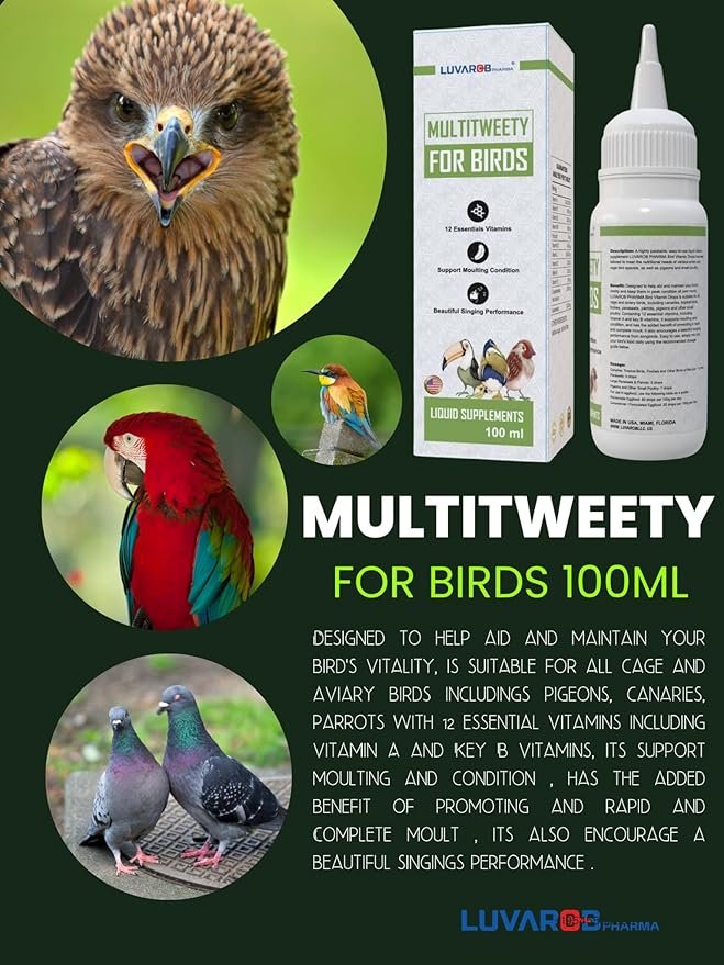 Multi-Drops for All Birds 5 Ounce, Multitweety 100ml High-Potency Vitamin Supplement, Support Moulting Condition,Beautiful Singing Performance, Improve Reproductions, Quality Eggs,No Leg Incurvations