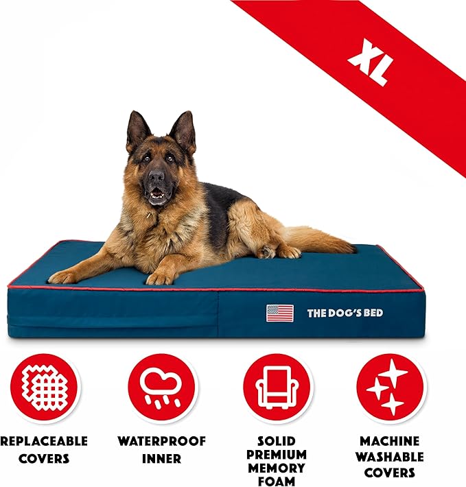 The Dog’s Bed Orthopedic Memory Foam Dog Bed Mattress, Oxford Fabric, Blue with Red Trim, XL, 6-Inch