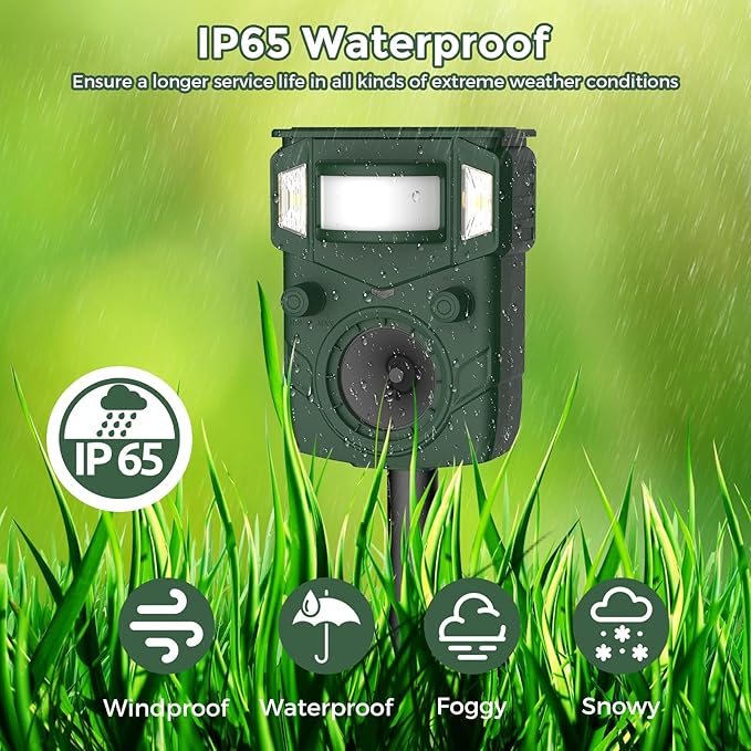 Solar Ultrasonic Animal Repellent, Multi-Modes Deer Repellent Devices,Cat Deterrent Outdoor, Squirrel Raccoon Dog Deterrent with Motion Sensor & Ultrasonic Waves for Garden Yard 2PC Green