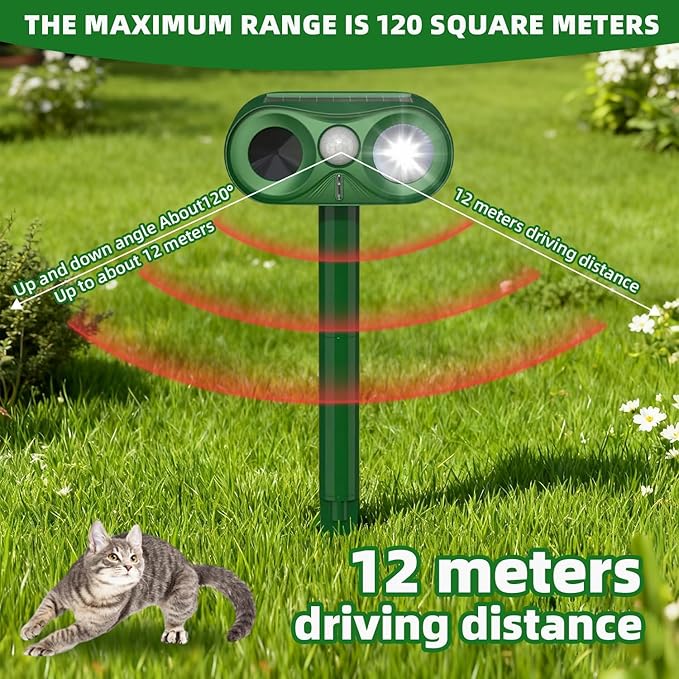 Upgraded Ultrasonic Animal Repeller,Solar Powered Cat Repellent Outdoor,Deer Deterrent with LED Flashing Motion,Sensor and Sound,Waterproof Bird Repeller for Rabbit,Fox,Squirrel,Olive