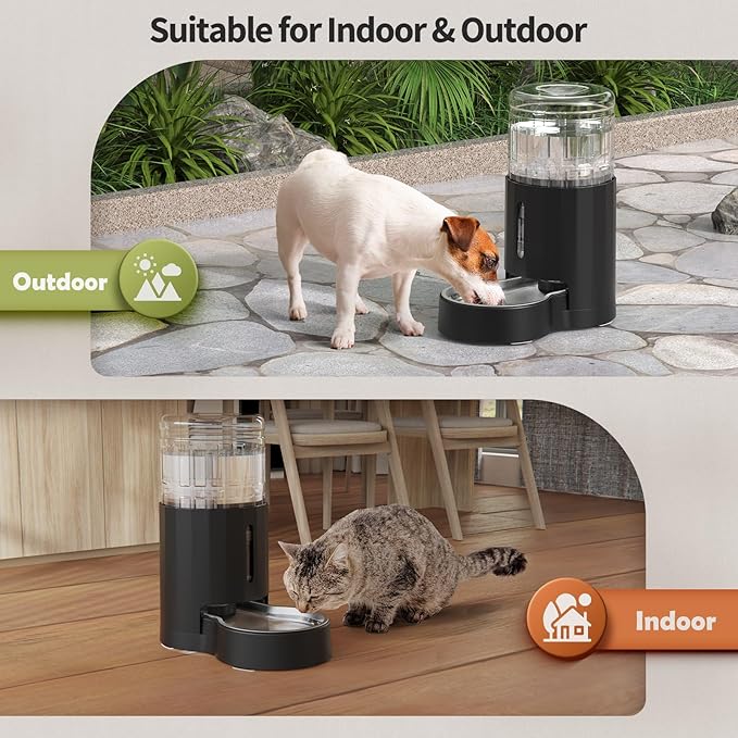 Cat Water Dispenser with Stainless Steel Bowl, Automatic Gravity Water Dispenser for Cats or Small Medium Size Dogs, Large Capacity, Easy to Clean and Safe for Pets (4L Black)