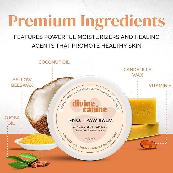 Dog Paw Balm - 2 oz of Paw Wax - Lick-Safe Soother for Dry and Cracked Paws with Coconut Oil, Jojoba Oil, and Vitamin E - Protects Against Snow, Ice, Hot Pavement - Made in The USA