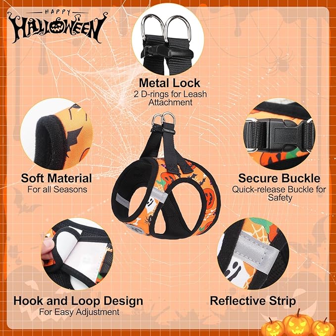 BEAUTYZOO Step in Dog Harness and Leash Set,Floral Pattern Reflective Dog Harness No Pull No Choke Puppy Harness for Small Dogs Cats,Soft Padded Mesh Vest Harnesses for Girl and Boy Pets,Halloween XS