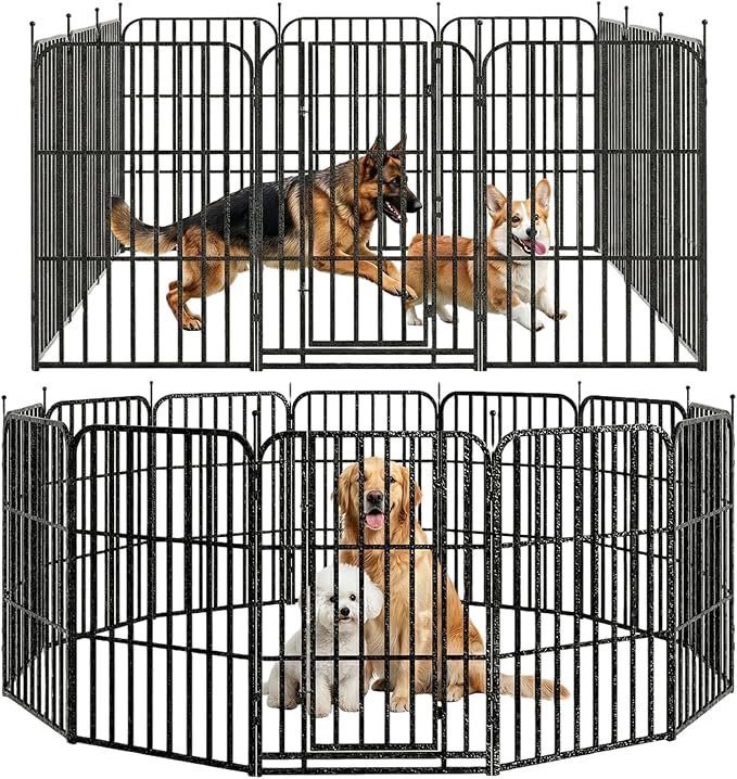 Metal Dog Playpen 47" 12 Panels for Medium Large Dogs, Indoor Outdoor Exercise Pen for Yard RV Camping, Thickened Steel Tube, Gravity Lock & Ball Head Iron Rods