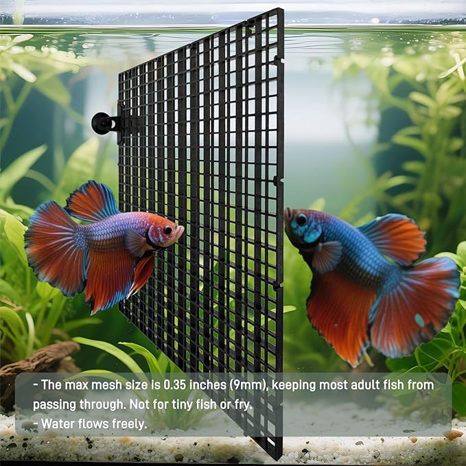 0.35-Inch Black Aquarium Divider Panel 11.8"x11.8",8pacs - Strong Suction Cups, Easy Cut Design to Separate Fish (10-55 Gallon Tanks)