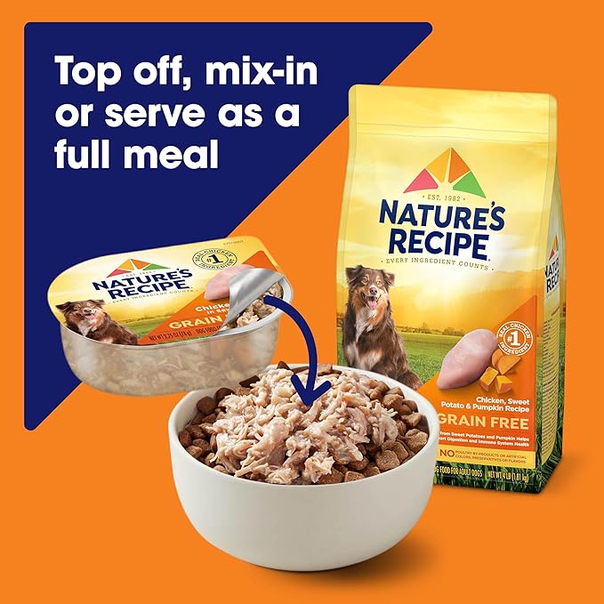 Nature's Recipe Grain Free Wet Dog Food Variety Pack, Chicken Recipes with Beef, Turkey & Lamb in Savory Broth, 2.75 oz. Cups (Pack of 12), 2 Count