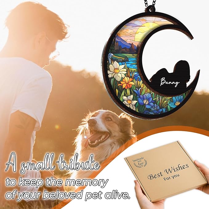 6'' Lhasa Apso Memorial Suncatcher, Personalized Name Dog Breed, Lhasa Apso Ornament Window Hanging, Sympathy Gift for Loss of Pet, Passed Away Remembrance Gift for Dog Lovers