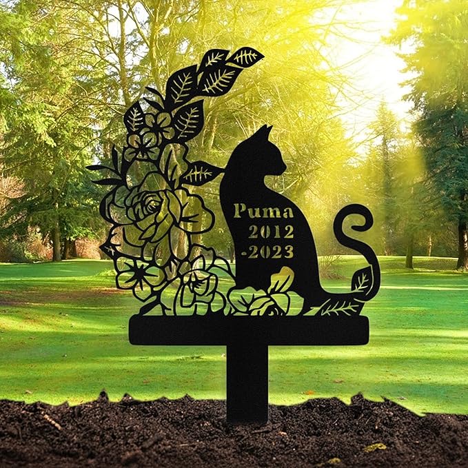 Custom Cat Grave Marker Outdoor, Personalized Metal Cat Memorial Grave Stake with Name and Date, Outdoor Waterrproof Cats Memorial Plaque
