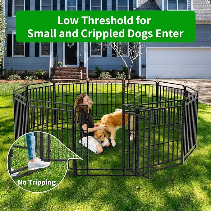Heavy Duty Dog Playpen: 32 Steel Panels 40" Height, Square Steel Pipe with Reinforced Crossbars, 71FT 406 Sq.ft Portable Fence for Yard RV Camping, Snowy Black