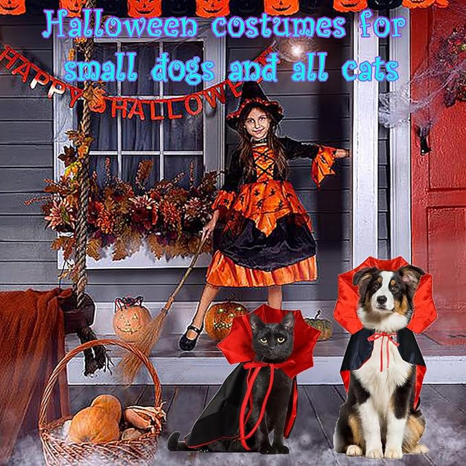 Cat Halloween Costumes, Adjustable Vampire Cape Cloak Accessories for Kitten & Small Dogs, Black Bat Cat Masks Cosplay,C at Outfits Suitable for Halloween, Costume Parties and Other Events