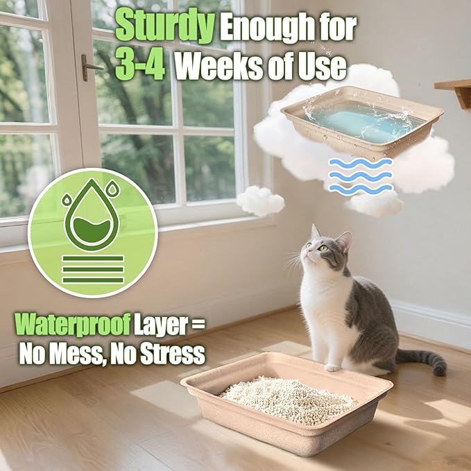 Disposable Litter Boxes for Cats Large: 8-Pack Leak-Proof Sustainable for Indoor/Travel Use Standalone or as Liner17.5'' x 13.5''