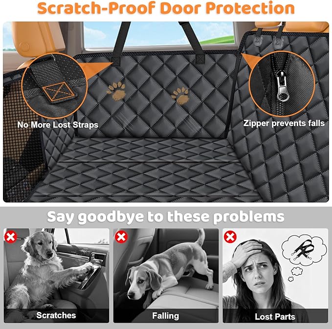 URPOWER Back Seat Extender for Dogs - Hard Bottom Dog Car Seat Cover with 1PC Leak-Proof Pee Pad, Dog Hammock for Car and SUV, Pet Rear Seat Protector Dogs Travel Bed