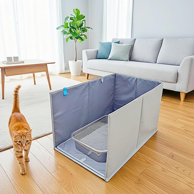 Less-Mess Cat Litter Box Enclosure, Open Top High Side, 26''×17''×17'' Extra Large Water Resistance Splash Guard for Cat Litter Boxes