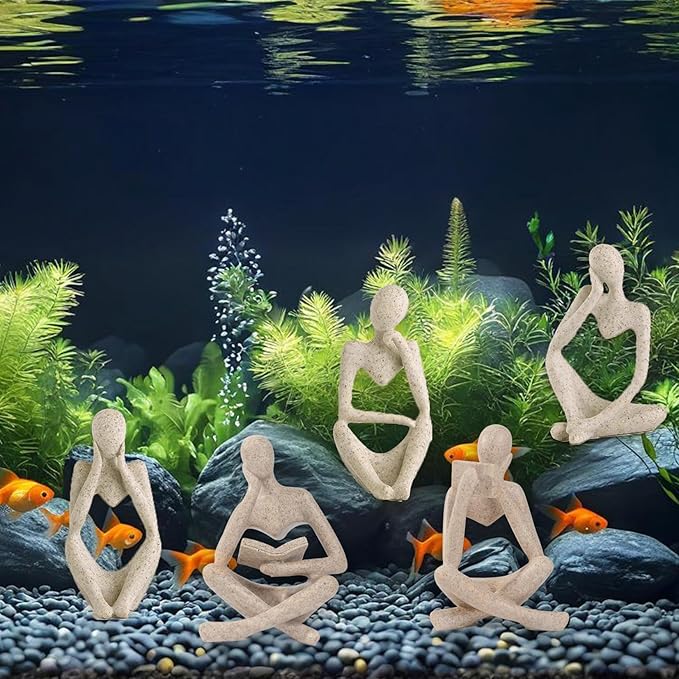 Fish Aquarium Decor Ornaments Sandstone Minimalist Resin Thinker Statue Fish Tank Decorations Small Accessories Abstract Home Decor Fish Toy for Betta Cichlid Goldfish Shrimps Hermit Crabs Turtle