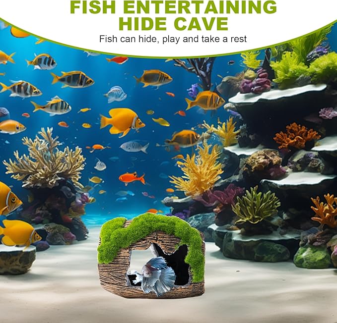Betta Broken Barrel Decor Fish Tank Accessories, Resin Fish Hide Cave Aquarium Decoration Fish Tank Toys Hole Accessories (Small)