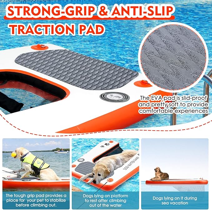SnaglePaw Dog Boat Pool Ladder, Float Dog Water Ramp for Pool & Dock, High Stability & Nonslip Steps, Supports 150Lbs Dogs
