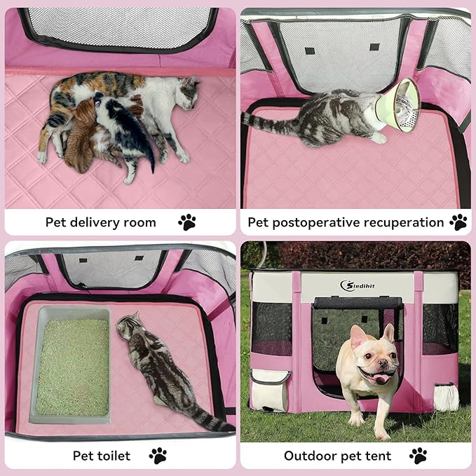 Dog Playpen,Cat Pet Puppy Pen,Portable Playpens for Dogs Indoor Outdoor Travel Camping Use,Foldable Dog Kennel Tent Crate for Rabbit Small Animals with Carrying Case (Pink with Pad, Medium)