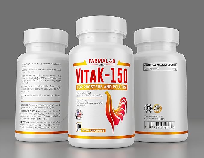 Farmalab VitaK-150 para GALLOS Pollos GALLINAS VitaK 150 Rooster Gamefowl Poultry GalloK Vk-150 ewormx Gallovita B12 B15 Supertron Gallo-K