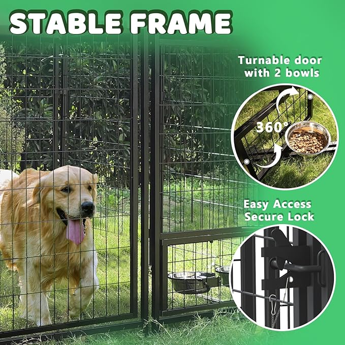 LEMBERI 8x4x6 FT Outdoor Dog Kennel for Large Dogs, Heavy Duty Welded Wire Steel Dog Playpen Fence with Secure Lock, Pet Pen with UV-Resistant Waterproof Roof Cover for Outside
