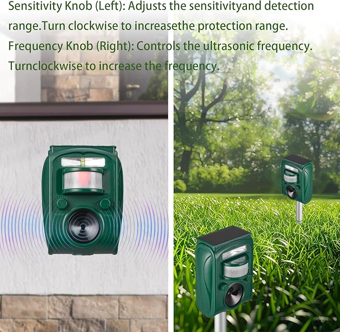 Solar Ultrasonic Animal Repellent Outdoor, Squirrel Deer Repellent Devices Motion Detection,IP65 Waterproof Cat Mouse Raccoon Dog Bird Repellent Deterrent 2 Pack