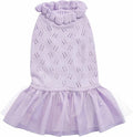 Blueberry Pet My Cutie Princess Ruffle Collar Dog Sweater Dress with Layered Tulle, Light Lavender, Back Length 16", Fall Winter Clothes for Girl Dogs