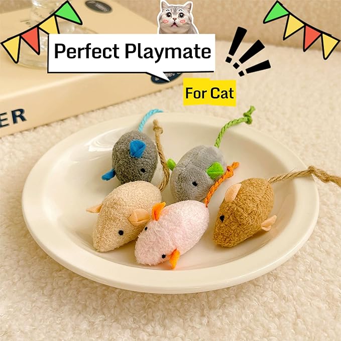 Cat Toys, 4 Pack Plush Catnip Cat Mouse Toy Interactive Cat Toy for Bored Indoor Adult Cat Play, Kitten Feline Chew Toy 5.91” Realistic Design Mini Mice Toy, 4 Assorted Colors, Value Pack