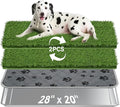 Pawaboo Stainless Steel Dog Grass Pad with Tray, 28'' x 20'' Dog Litter Box with 2pcs Reusable Artificial Grass Mats, Dogs Grasses Potty Tray with Washable Dogs Pee Pad for Balcony Indoor Outdoor Use