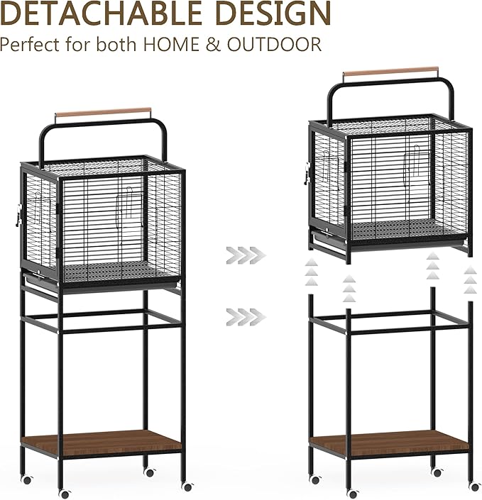 Bird Wrought Iron Cage, Home Style Detachable Travel Birdcage for Small and Medium Birds Parrots Lovebird Conures Cockatiel,Black,52-Inch