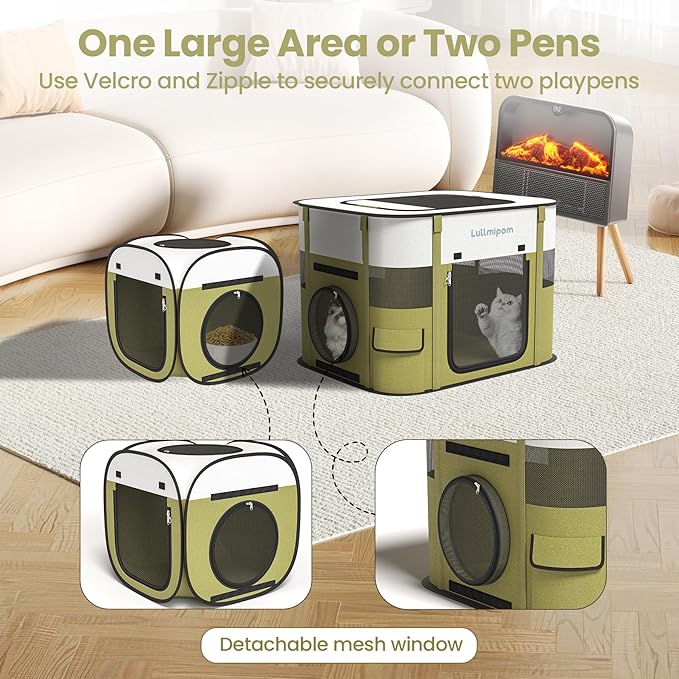 2-in-1 Foldable Cat Tent, Pop-Up Cat Play Tent with Breathable Mesh, Portable Collapsible Cat House for Indoor Cats, Suitable for Indoor & Light Outdoor Use
