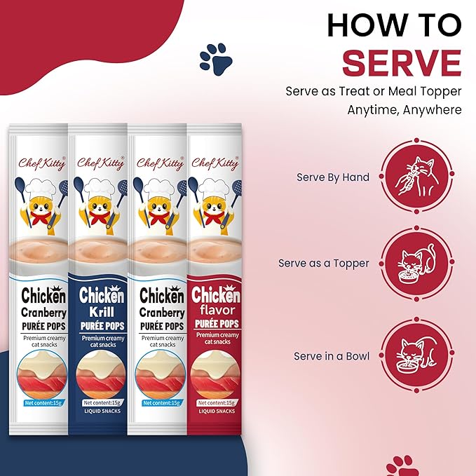 Cat Treats Lickable | Grain-Free Cat Food Toppers, High Protein | Creamy Puree Squeeze Ups with Vitamin E & Taurine, Digestible Formula | 0.5 oz. Each Tube, Chicken Mix Variety | 20 Tubes