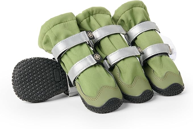 Spark Paws Dog Shoes, Waterproof Dog Boots for Medium to Large Dogs, Non Slip, Breathable Dog Booties and Paw Protectors - 4PCS Doggie Hiking Boots with Reflective Straps - Green - Size 7