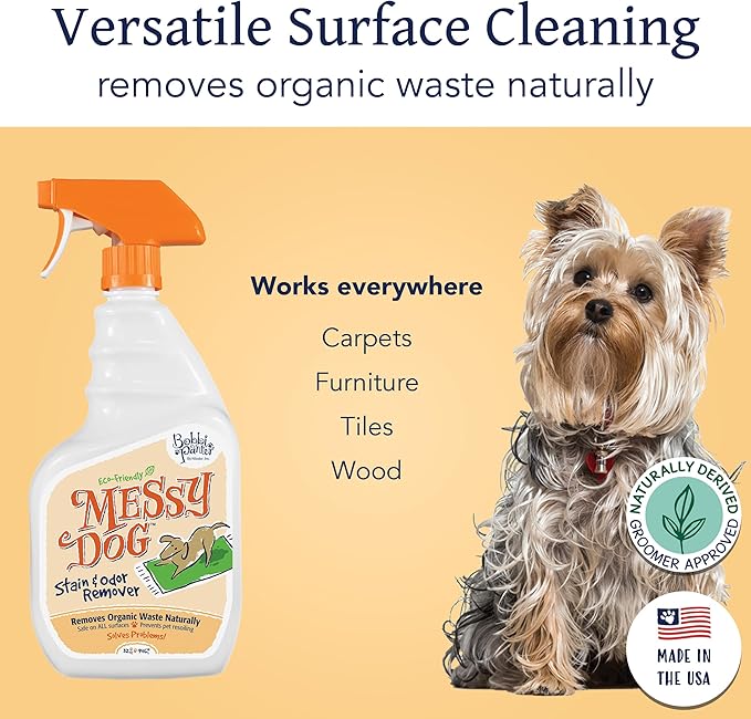 Bobbi Panter Messy Dog Stain & Odor Remover - Bio-Enzymatic Power, Biodegradable Formula for Tough Stains, Odors & Pet Messes, Earth-Friendly, Pet-Safe, Non-Toxic, 32 fl. oz. Spray Bottle