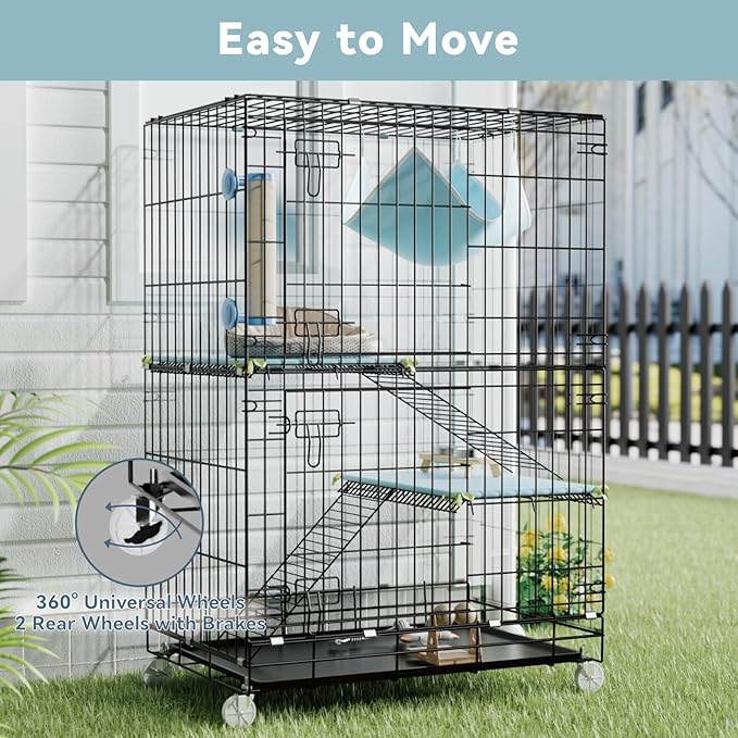 3-Tier Cat Cage Indoor: Medium Cat Enclosure Pet Playpen Detachable Metal Wire Kennel Collapsible Crate with Scratching Post & Plush Pads & Hammock for Cats Kittens
