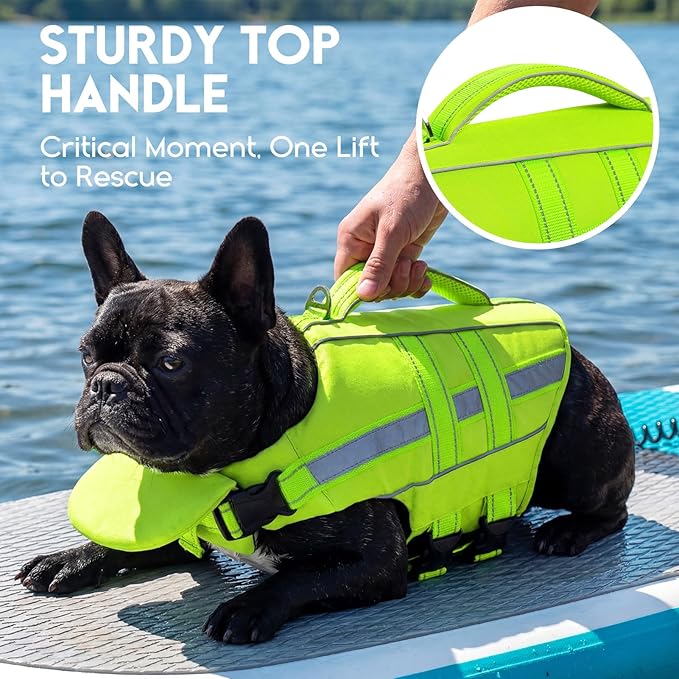 ASENKU Removable Front Float Dog Life Jacket, High Buoyancy Dog Life Vest with Reflective Strips & Rescue Handle for Swimming & Boating, Adjustable Life Jacket for Dogs(Green XL)