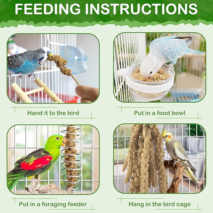 ERKOON 5LB Spray Millet Treat, All Natural Sun-Dried Healthy Treat Parrot Food Bird Snack for Parakeets, Lovebirds, Cockatiels, Finches, Budgies, Canaries Hamster, Bird Food Bulk