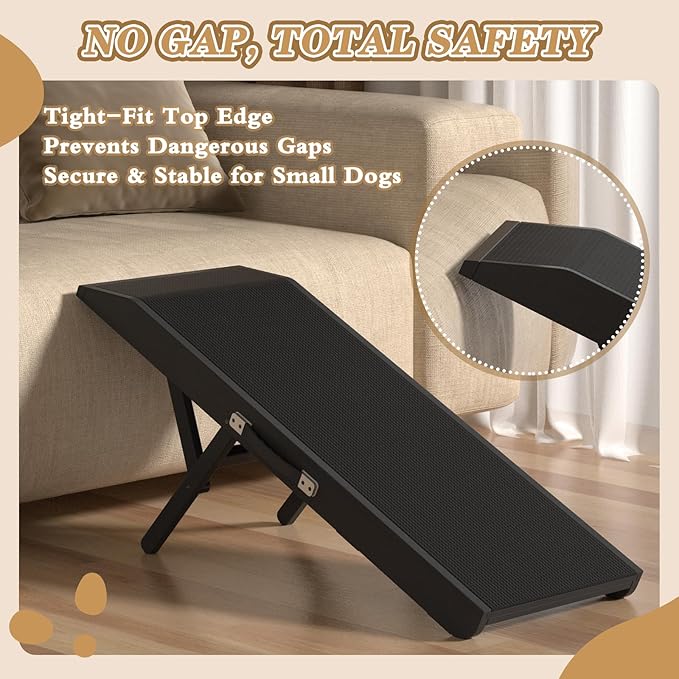 Dog Ramp for Couch - 4-Level Adjustable (8.6"-20.9") & Wider Foldable Pet Ramp for Small Dogs, Non-Slip EVA Mat with Glow Strips, Solid Birchwood Supports 200Lbs