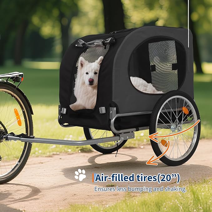 【Upgraded】 Dog Bike Trailer for Medium Large Dogs - Convertible to Jogging Stroller, 88Lbs Capacity, Waterproof & Ventilated Design with Safety Flag, Universal Hitch for 20-29" Bikes